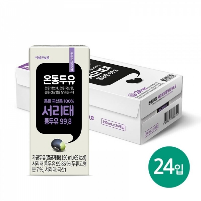 주식회사 서울에프엔비,서울에프엔비 무가당 온통두유 서리태 통두유 99.8 190mL X 24입 [원산지:국산]